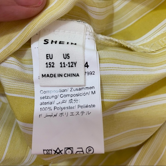 SHEIN Girls Yellow & White Striped Shirred One Shoulder Dress 11-12 Years - Picture 5 of 11